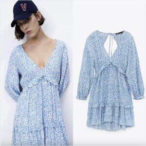 Zara Animal Print Mini Dress Vneck Long Sleeve